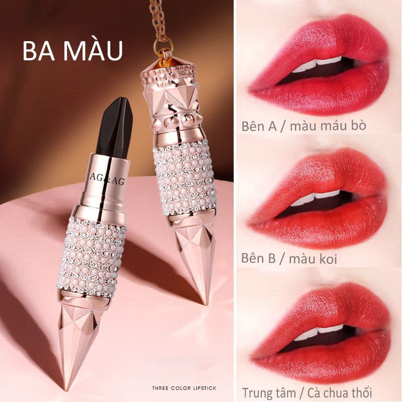 [HCM]【Urbeauty Mall】Son 3 màu chính hãng AGAG son lì dưỡng ẩm lâu trôi son môi 3 màu son thỏi bền màu son nội địa Trung son ba màu 2021 son dưỡng