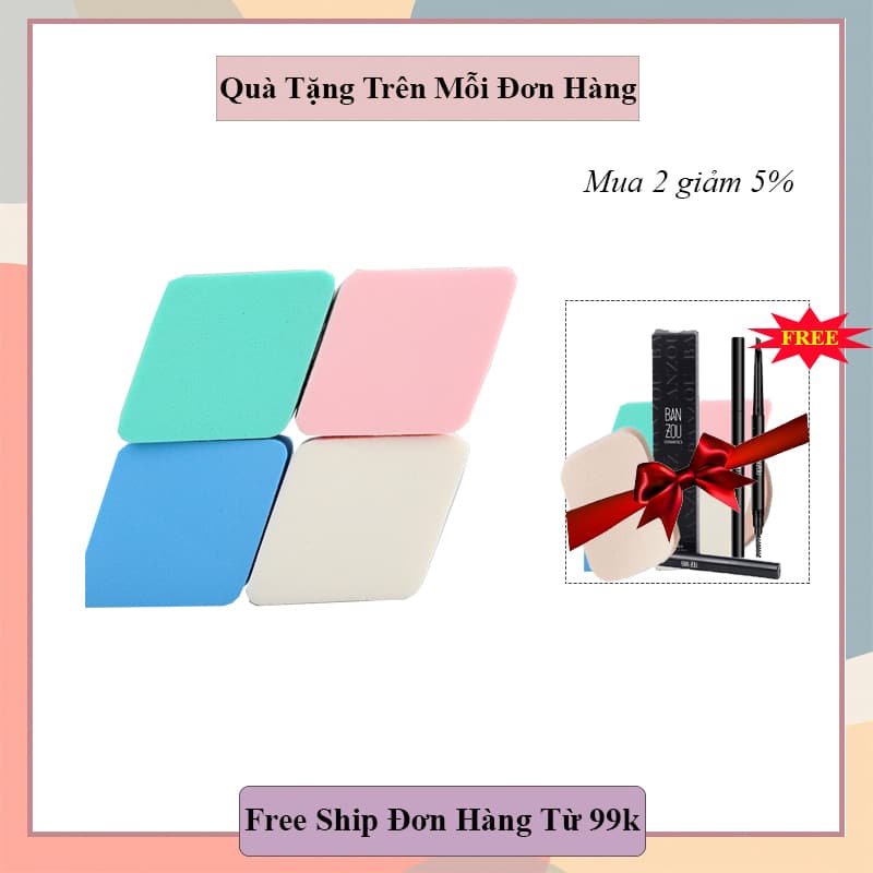 (FREE SHIP TOÀN QUỐC) Mút trang điểm hình thoi chất liệu mềm mại  Bông trang điểm Dụng cụ trang điểm (1 bông) (2 bông) (TẶNG QUÀ TRÊN MỖI ĐƠN HÀNG))