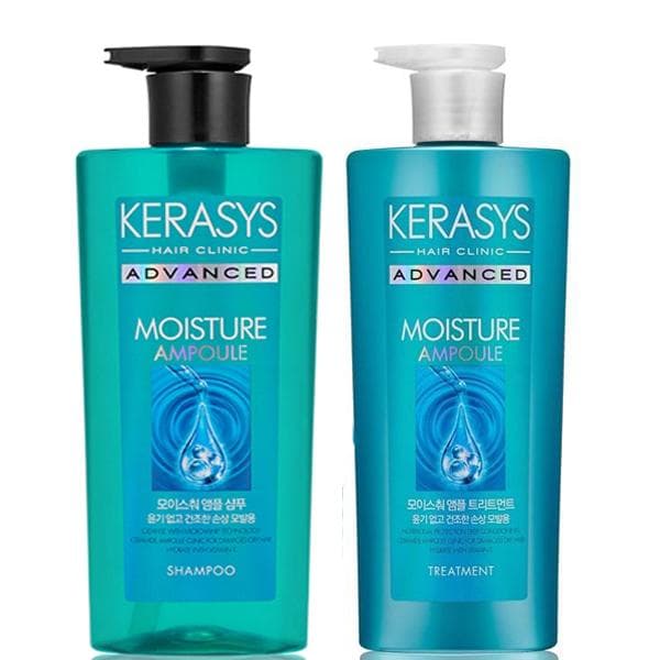 Cặp dầu gội xả Kerasys Advanced Ampoule Moisture dưỡng ẩm cho tóc khô xơ Hàn Quốc (2x600ml)