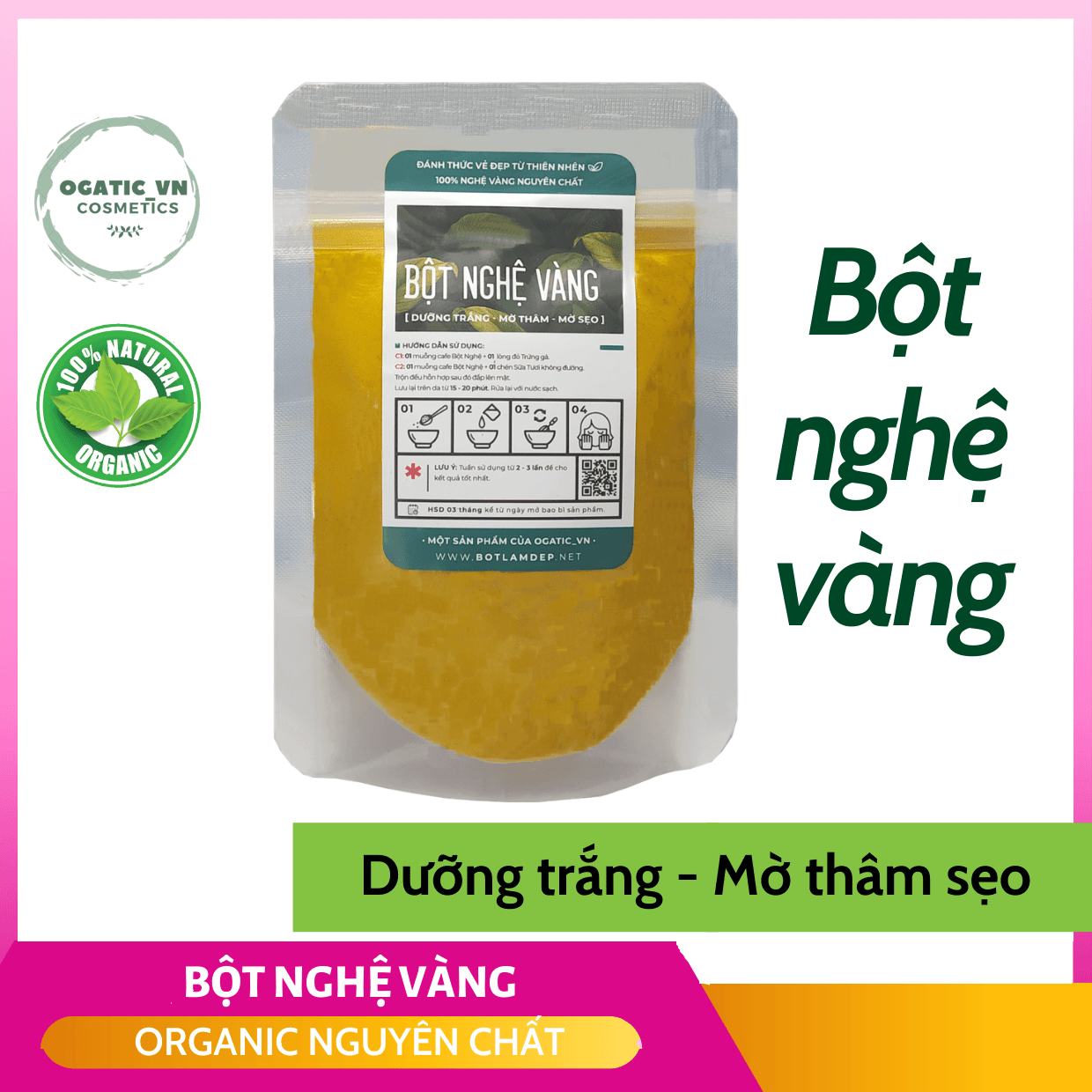 [HCM]100GR Bột nghệ vàng nguyên chất Organic- Dưỡng Da Trắng Sáng Giảm Thâm Nám- Handmade - B1.007