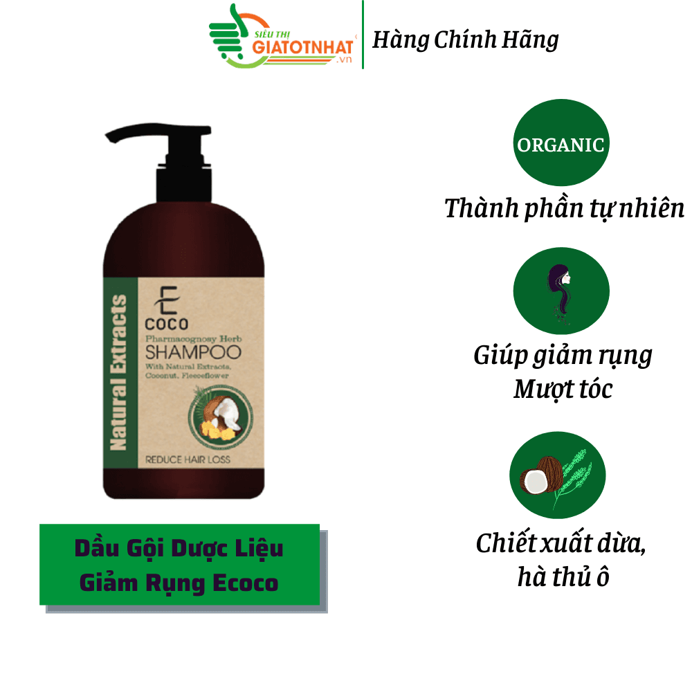Dầu gội dược liệu trị rụng tóc Ecoco với chiết xuất dừa hà thủ ô