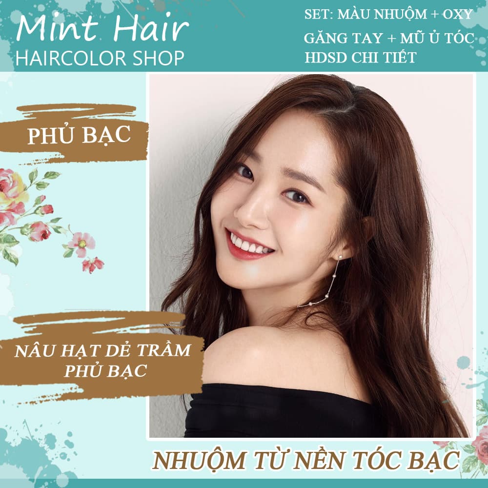 Kem Nhuộm Tóc Tại Nhà Nâu Hạt Dẻ Trầm Phủ Bạc- Tặng Oxy