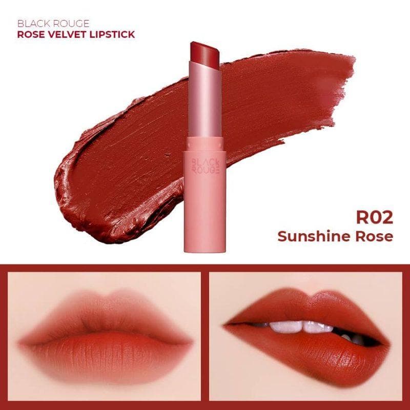 Son thỏi lì Black Rouge Rose Velvet Lipstick cao cấp Hàn Quốc 3g # R02 (Đỏ chily)