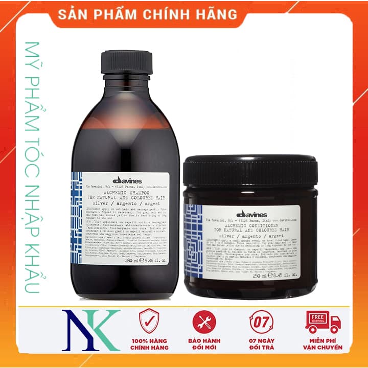 [HCM]Dầu Gội Xả Davines Alchemic Silver Cho Tóc Nhuộm Sáng 280Ml