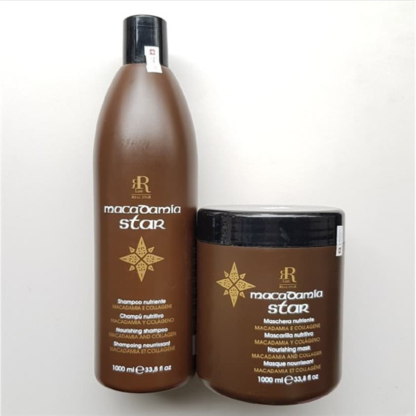 COMBO Dầu Gội Và Dầu Hấp Phục Hồi Tái Tạo Tóc RR Line MACADAMIA Star Ý 1000ml x2