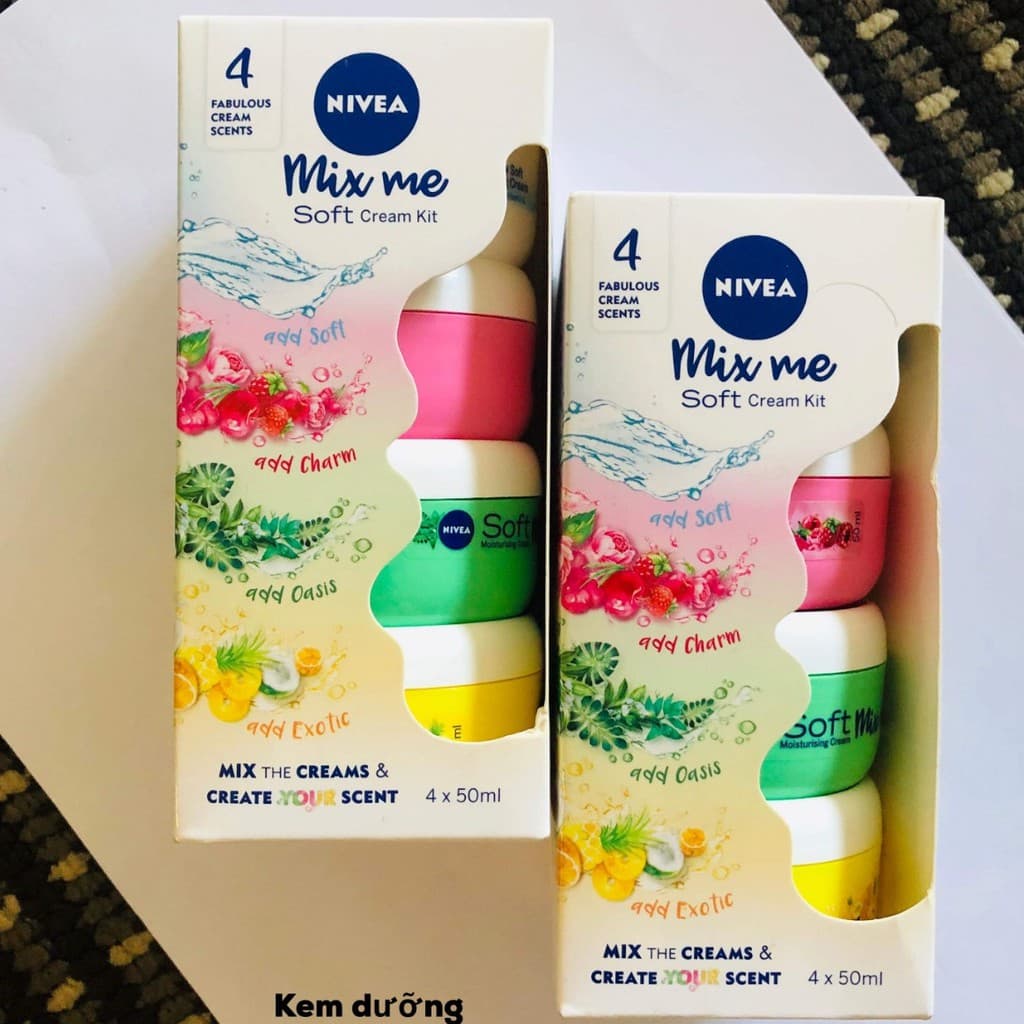 SET 4 Hộp Kem Dưỡng Nivea mix me soft cream kit (4x50ml Xach Tay Úc)