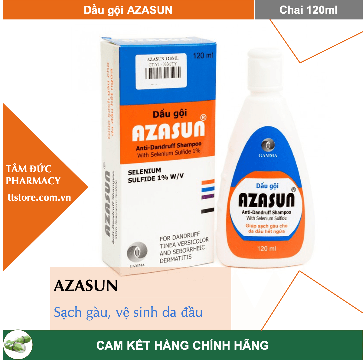 [HCM]AZASUN [Chai 120ml] - Dầu gội sạch gàu Azasun 1% (gàu mảng gàu vón  vảy da đầu)