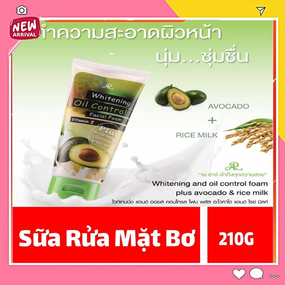 Sữa Rửa Mặt Dịu Nhẹ Dạng Gel Bơ Thái Lan 210g Chống lão Hoá Sạch Mụn Trắng Da Giảm Bã Nhờn Se Khít Lỗ Chân Lông