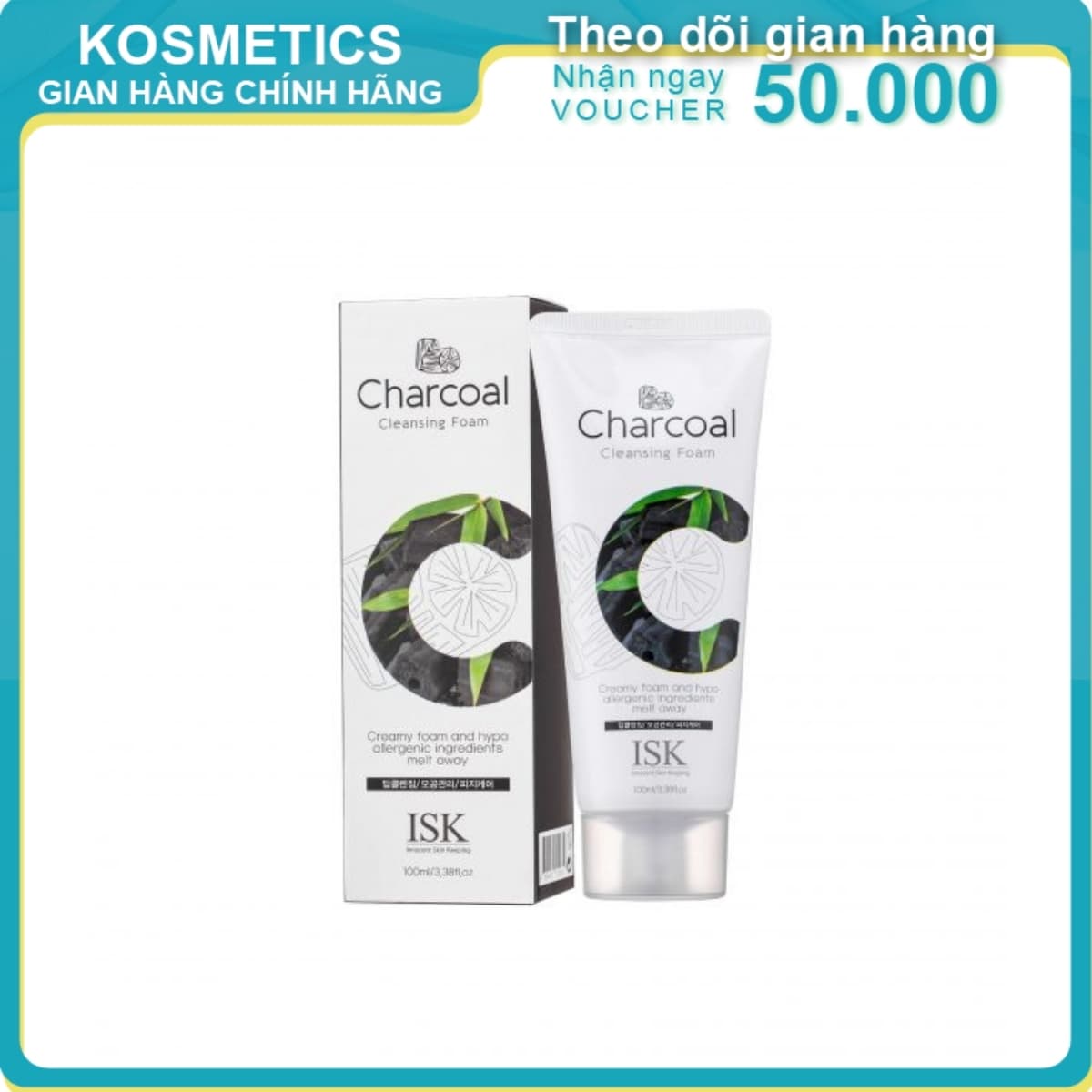 [HCM]Sữa rửa mặt than hoạt tính ISK Charcoal Cleansing Foam 100ml
