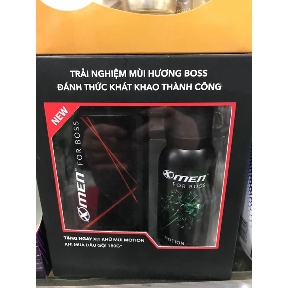 DẦU GỘI NƯỚC HOA X-MEN FOR BOSS INTENSE 180G TẶNG XỊT KHỬ MÙI MOTION