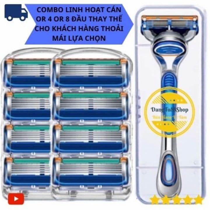 Dao cạo râu 5 lưỡi loại tốt Combo 1 cán+ 4 đầu thay thế [tặng kèm 1tuýp kem cạo dưỡng da+ 1 hộp đựng]