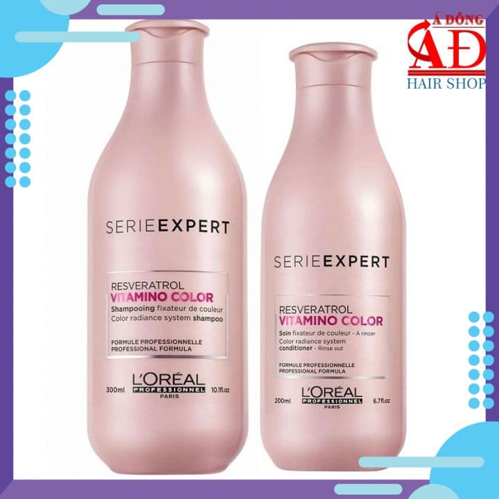 Bộ dầu gội xả Loreal Vitamino Resveratrol Serie Expert mềm mượt giữ màu tóc nhuộm Spain 300ml/200ml