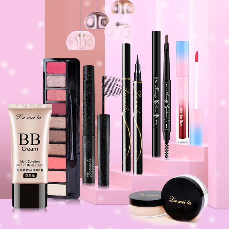 [HCM]【Urbeauty Mall】Bộ trang điểm cá nhân LAMEILA 7 món tiện lợi Kem BB che khuyết điểm + Phấn phủ + Phấn mắt + Mascara + Chì kẻ mày + Bút dạ kẻ mắt + Son kem bộ makeup đầy đủ set trang điểm