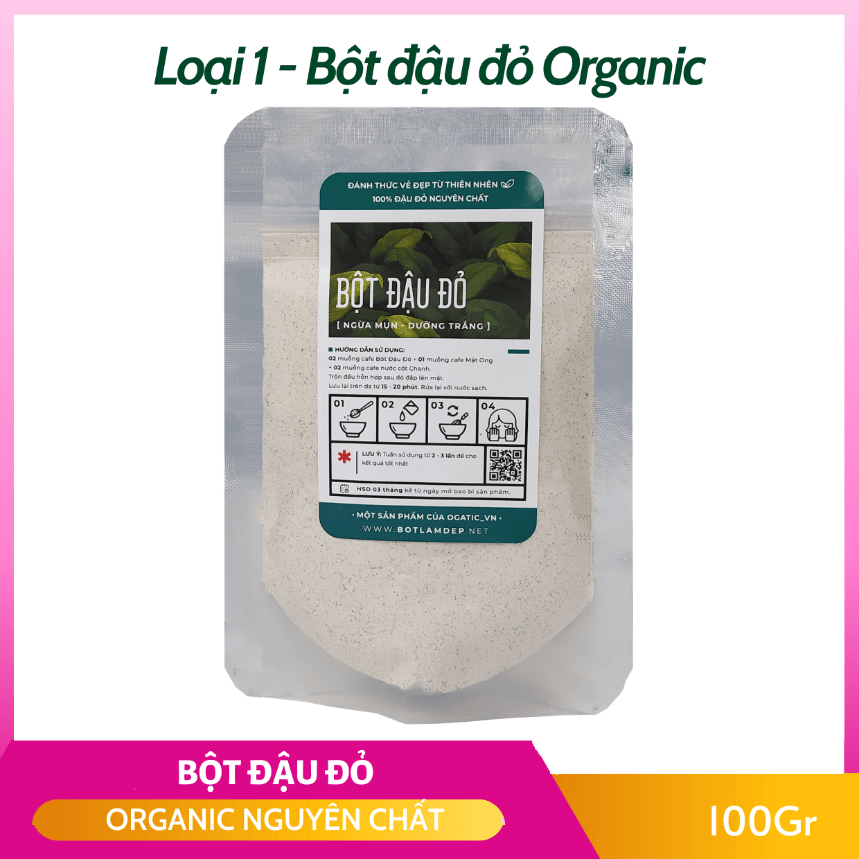 [HCM]Bột Đậu Đỏ Giảm Mụn Thâm Nám Dưỡng Da Trắng Hồng 100gr - Bột handmade - B1.003