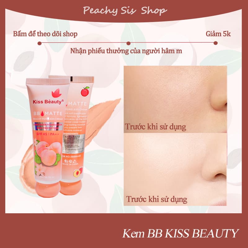 [HCM][Peachy Sis Shop] Kem nền trang điểm màu nude nhẹ nhàng dưỡng ẩm Peach Kem nền sáng da dạng lỏng BB Cream (Màu sắc tự nhiên)