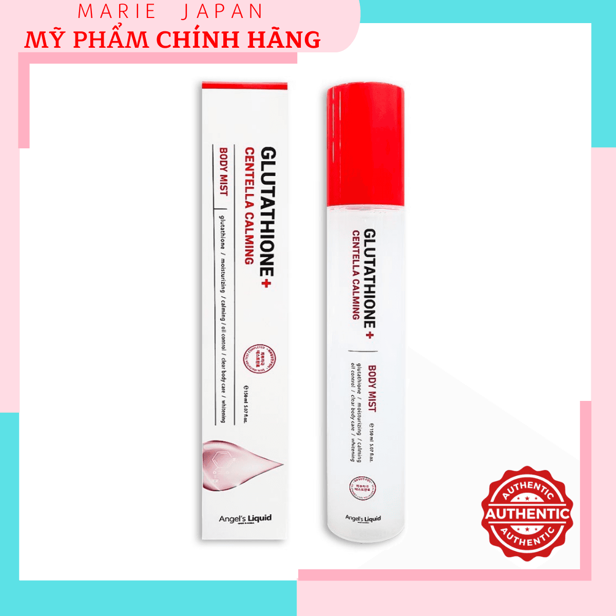 [HCM]Xịt Body Giảm Mụn Lưng Thâm Mụn Angels Liquid Glutathione+ Centella Calming Body Mist 150ml