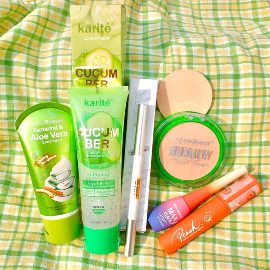 [HCM][Peachy Sis] Bộ trang điểm cơ bản cá nhân(Kem Tẩy Da Chết Body Quả dưa chuột Clear+Kem nền Aloe Vera Liquid Foundation 50ml + Phấn nén trang điểm + Chì kẻ mày + Bút kẻ mắt dạng lỏng + Mascara)