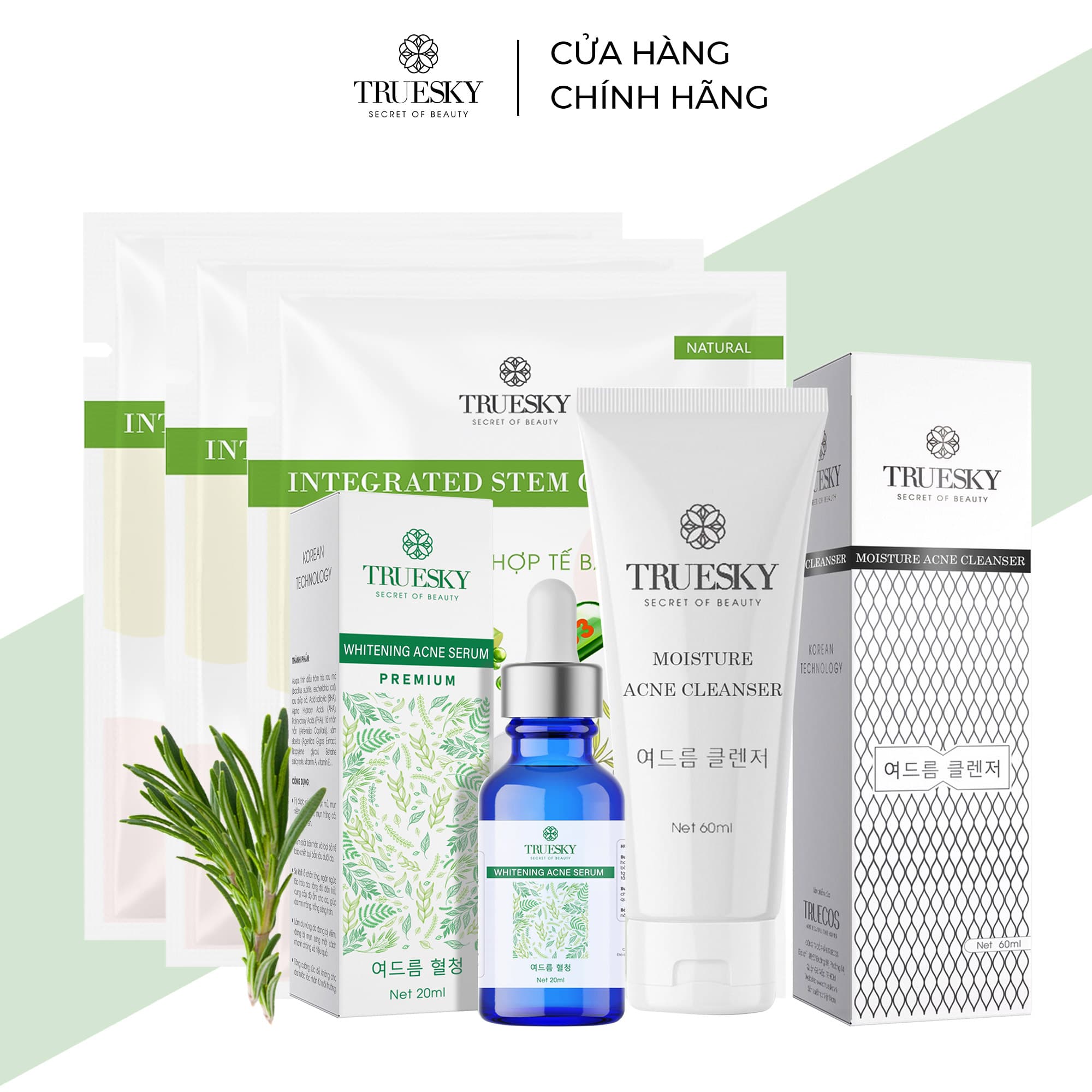 [HCM]Bộ tri mụn da mặt Truesky Premium M02 gồm 1 serum tri mụn tràm trà 20ml & 1 sữa rửa mặt ngừa mụn 60ml & 3 miếng mặt nạ dưỡng da