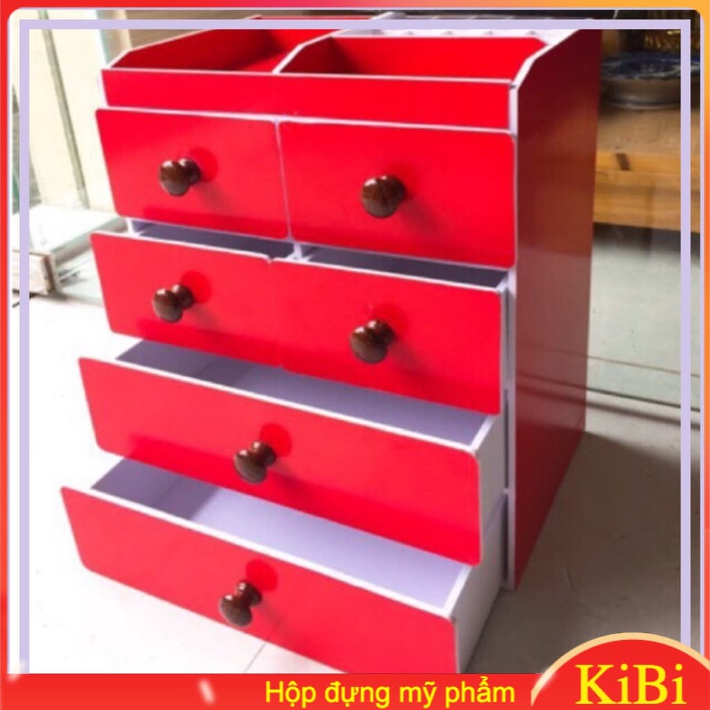 [HCM]Kệ đựng son 5 tầng màu đỏ núm gỗ siêu hot đựng nước hoa mỹ phẩm chất lượng