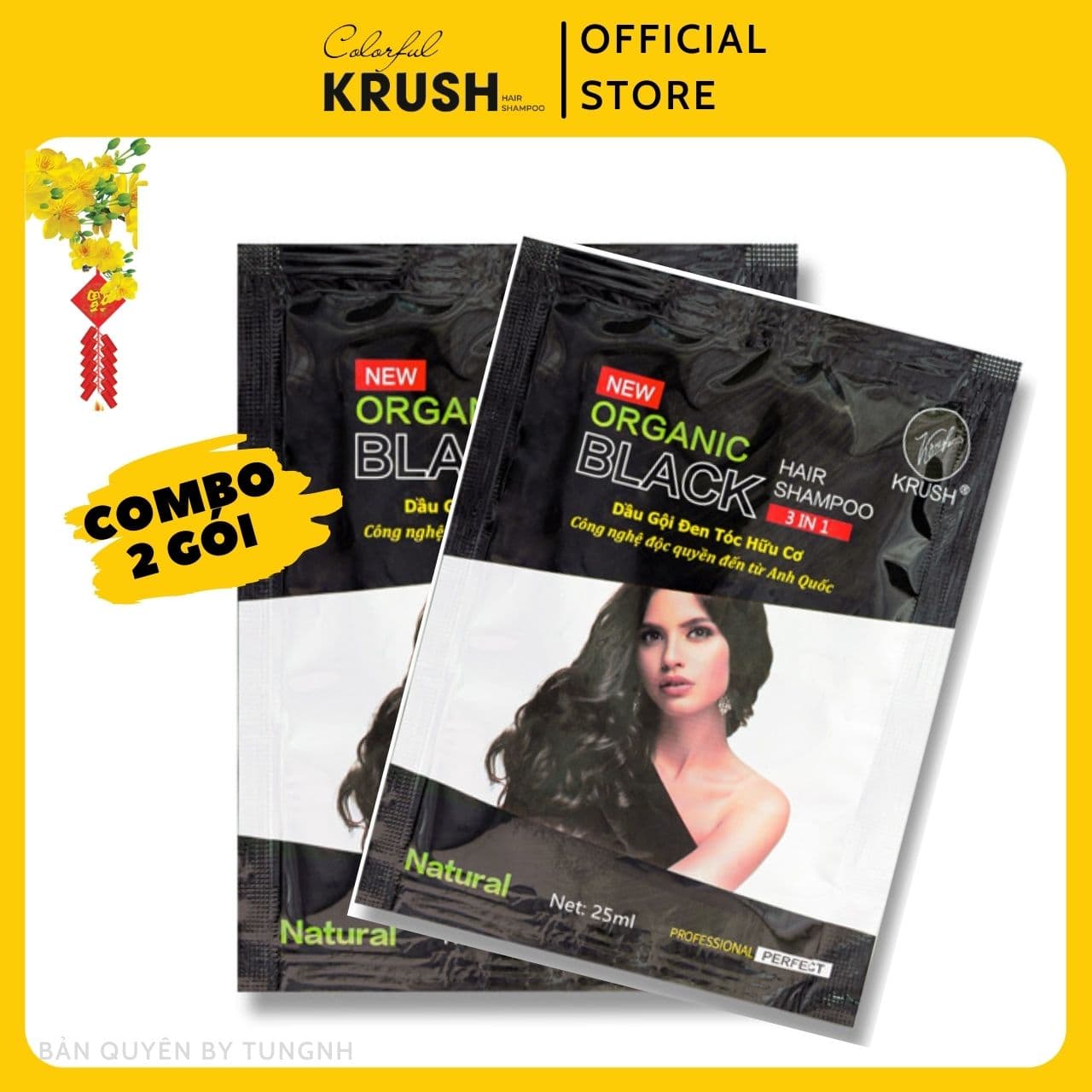 Combo 2 Gói Dầu Gội Đầu Phủ Bạc Đen Tóc Krush Organic 25ml (Màu đen)