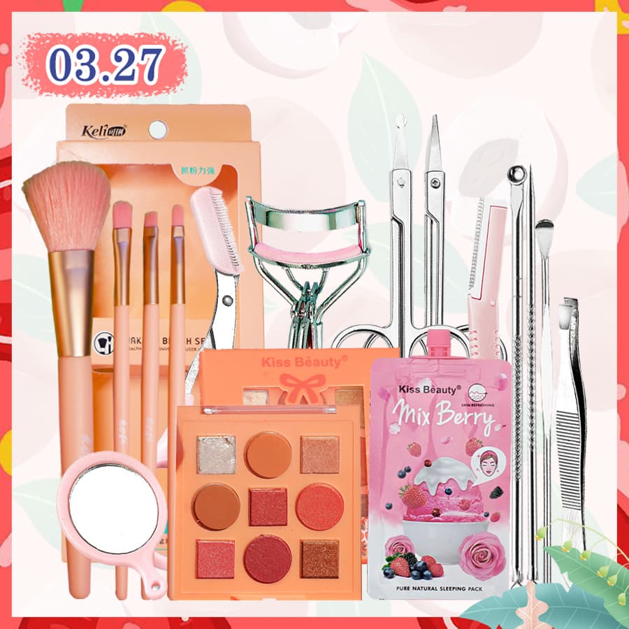 [HCM][Peachy Sis] Bộ trang điểm mắt + bộ dụng cụ làm sạch mặt (bộ 16 món)