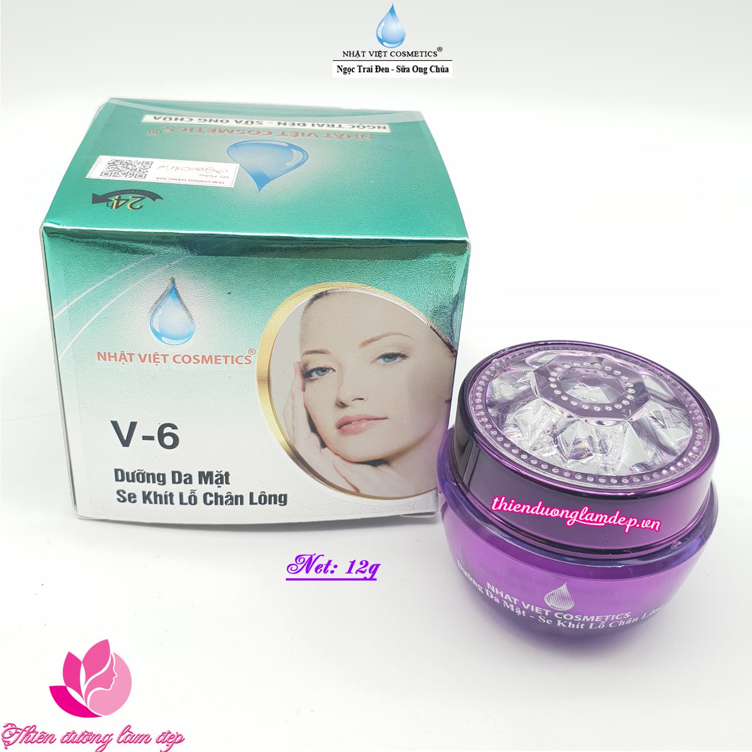 [HCM]Kem dưỡng trắng Se khít lỗ chân lông dưỡng chất Ngọc Trai Đen - Sữa Ong Chúa V-6 Nhật Việt Cosmetics (12g)
