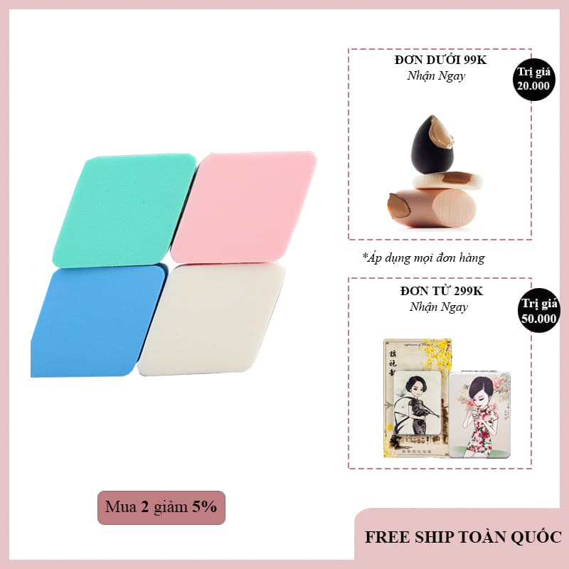 Mút trang điểm hình thoi chất liệu mềm mại Bông trang điểm Dụng cụ trang điểm (1 bông) (2 bông) (KHUYẾN MÃI 3 NGÀY) màu ngẫu nhiên