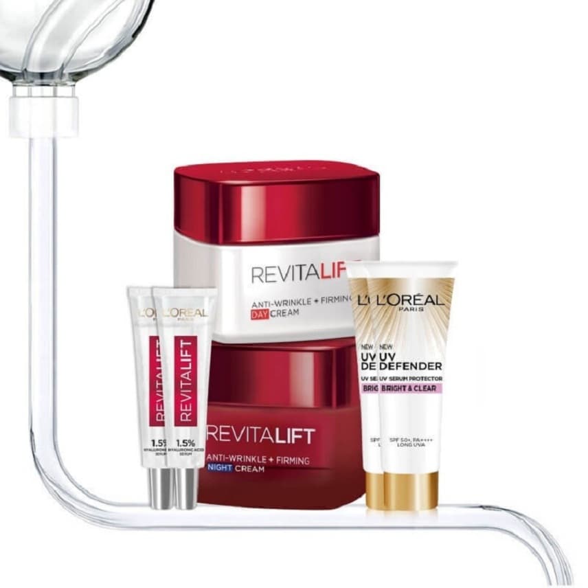 Bộ chống lão hoá và cấp ẩm toàn diện Q3 LOreal Paris : Bộ kem dưỡng ngày đêm 20ml+2 kem chống nắng 15g +2 serum 7.5ml