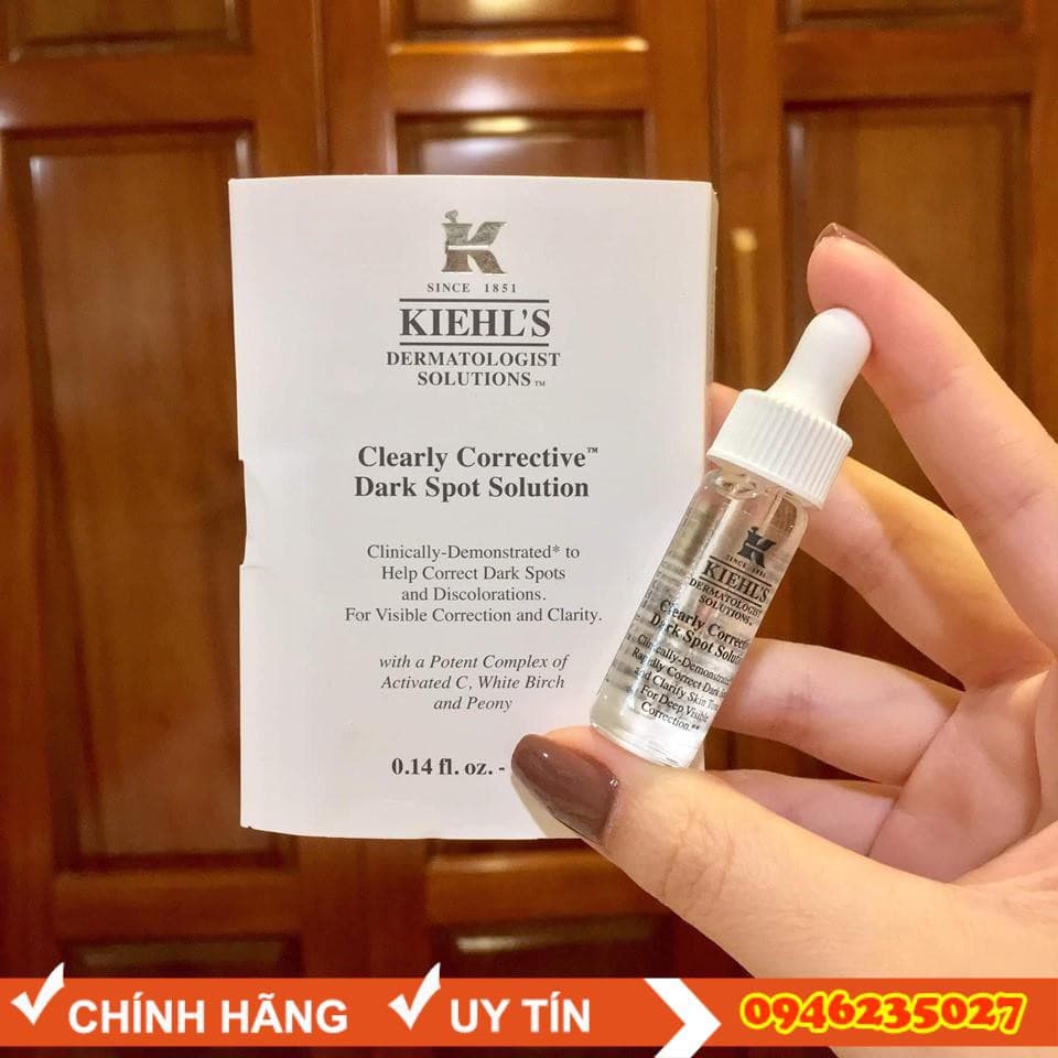 Serum dưỡng trắng Kiehls Clearly Corrective Dark Spot Solutiont 4ml thẩm thấu nhanh cung cấp dưỡng chất giúp mờ các vết thâm và làm sáng da
