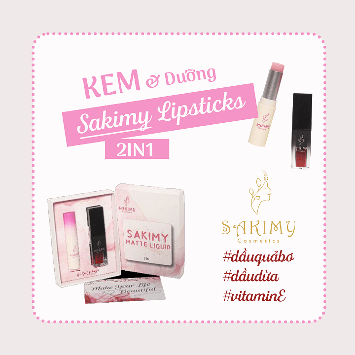 SÉT SON KEM + SON DƯỠNG MÔI SAKIMY đem đến bờ môi mềm mịn quyến rũ + quà tặng ngẫu nhiên.