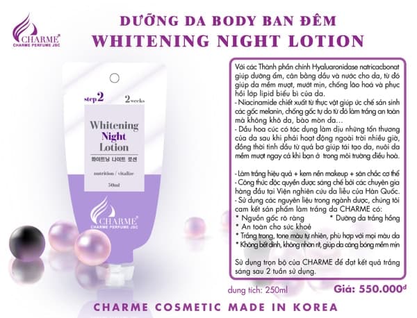 Kem dưỡng da BOdY ban đêm Cha-rme Whitening Night Hàn quốc
