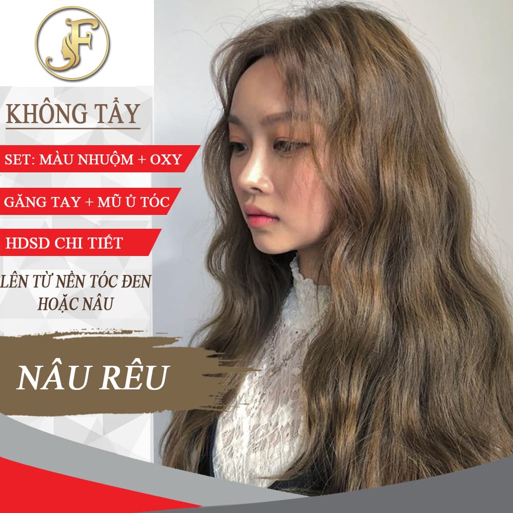 [HCM]Thuốc nhuộm tóc màu NÂU RÊU J F - Lên Từ Nền Đen/ Nâu - KHÔNG TẨY-tặng oxy