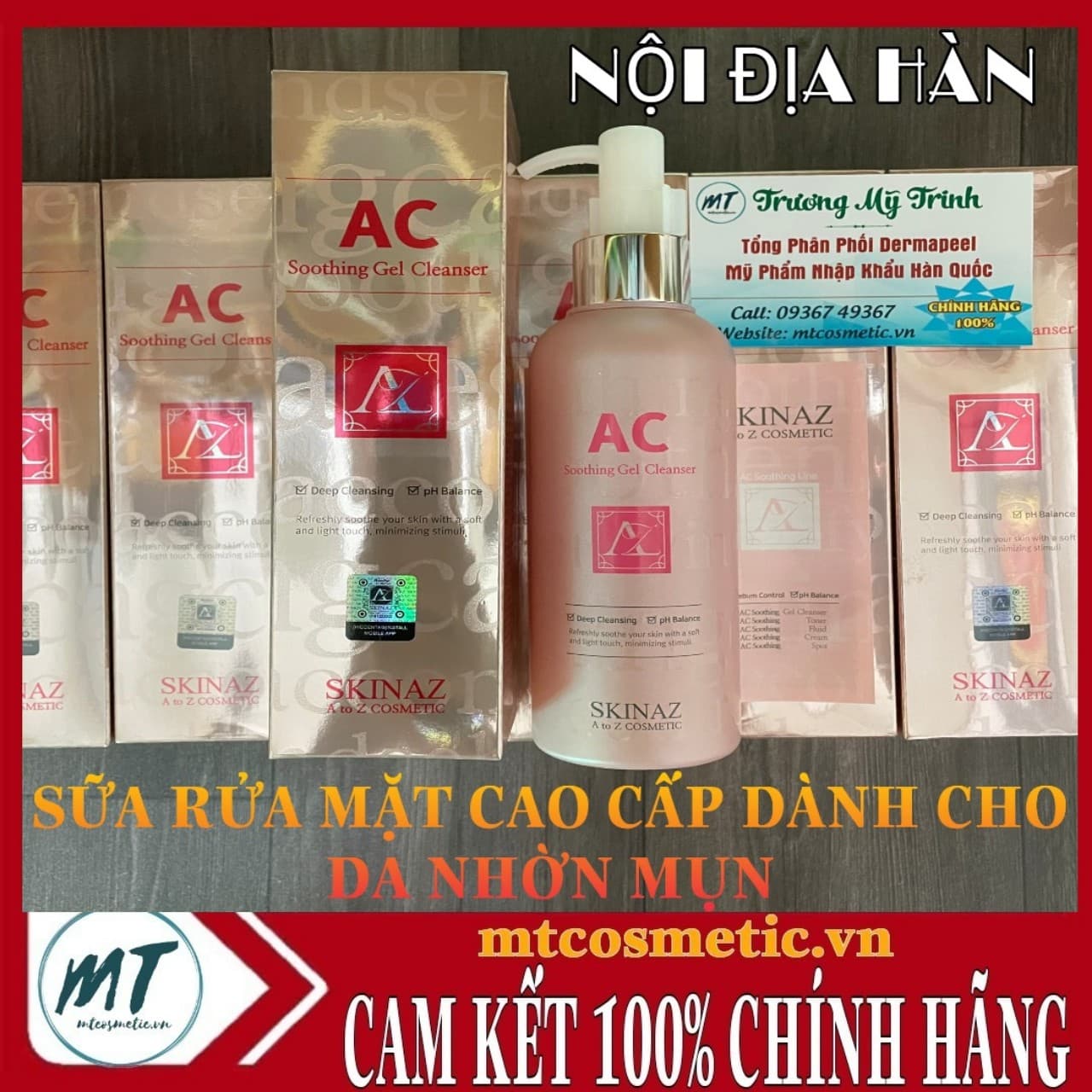 SỮA RỬA MẶT AC SKINAZ pH CÂN BẰNG - KIỀM DẦU - NGỪA MỤN - MỜ THÂM MỤN - DẠNG GEL DỊU NHẸ - DÀNH CHO DA NHẠY CẢM -AC SENSITIVE GEL TỐT 180ML - Nội Địa Hàn