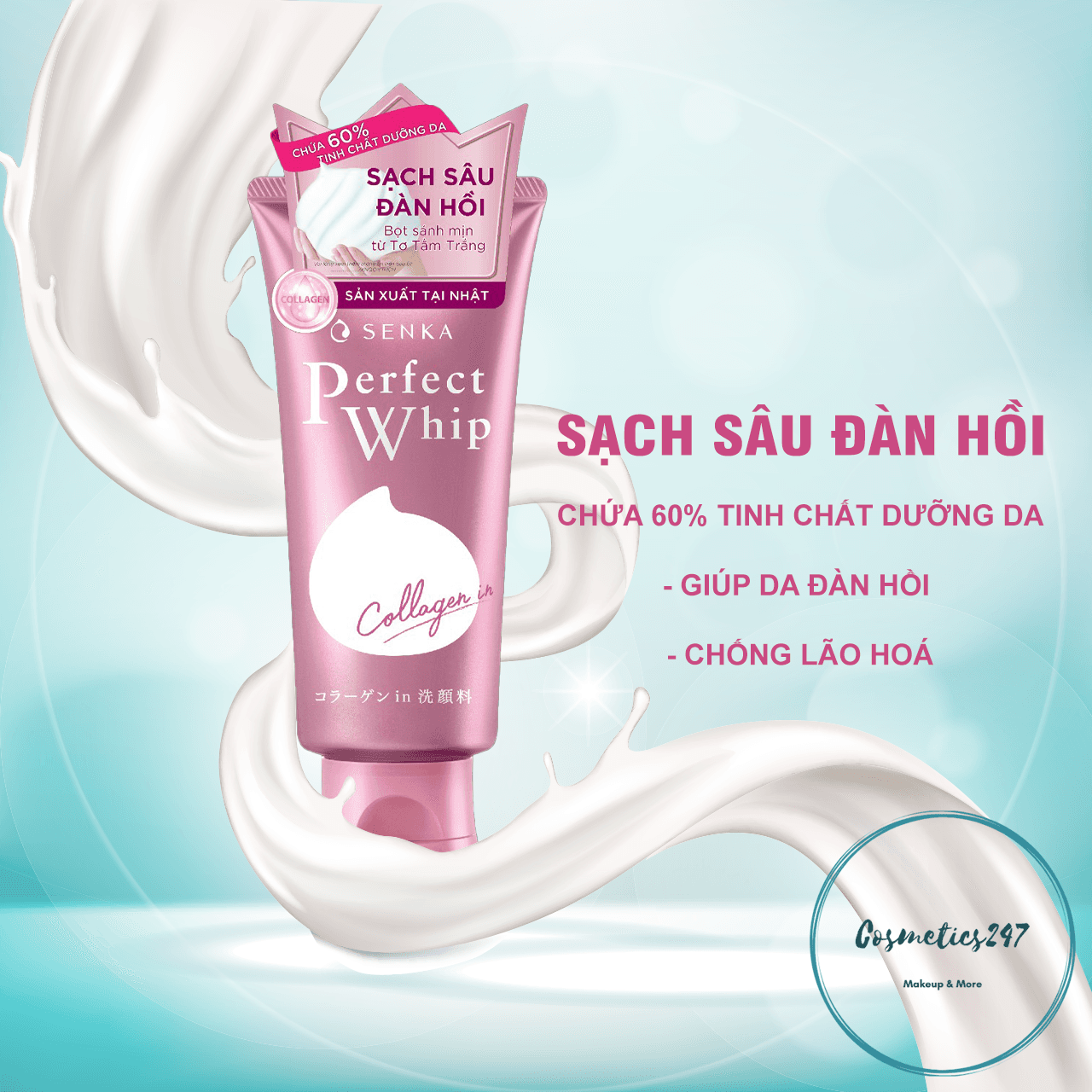 Sữa rửa mặt Senka Perfect Whip Collagen In 120g tạo bọt bổ sung Collagen