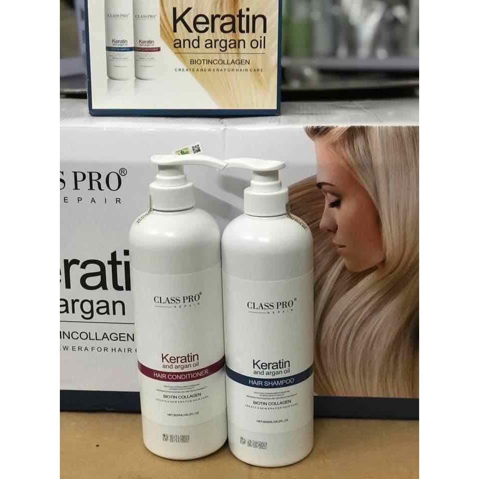 Cặp Dầu Gội Xả Class Pro Keratin Chuyên Phục Hồi Mềm Mượt 800ml x 2