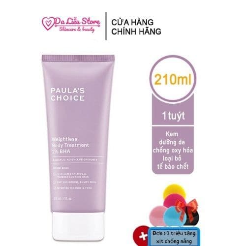 Kem dưỡng thể ngừa viêm lỗ chân lông Paulas Choice Weightless Body Treatment 2% BHA 210ml