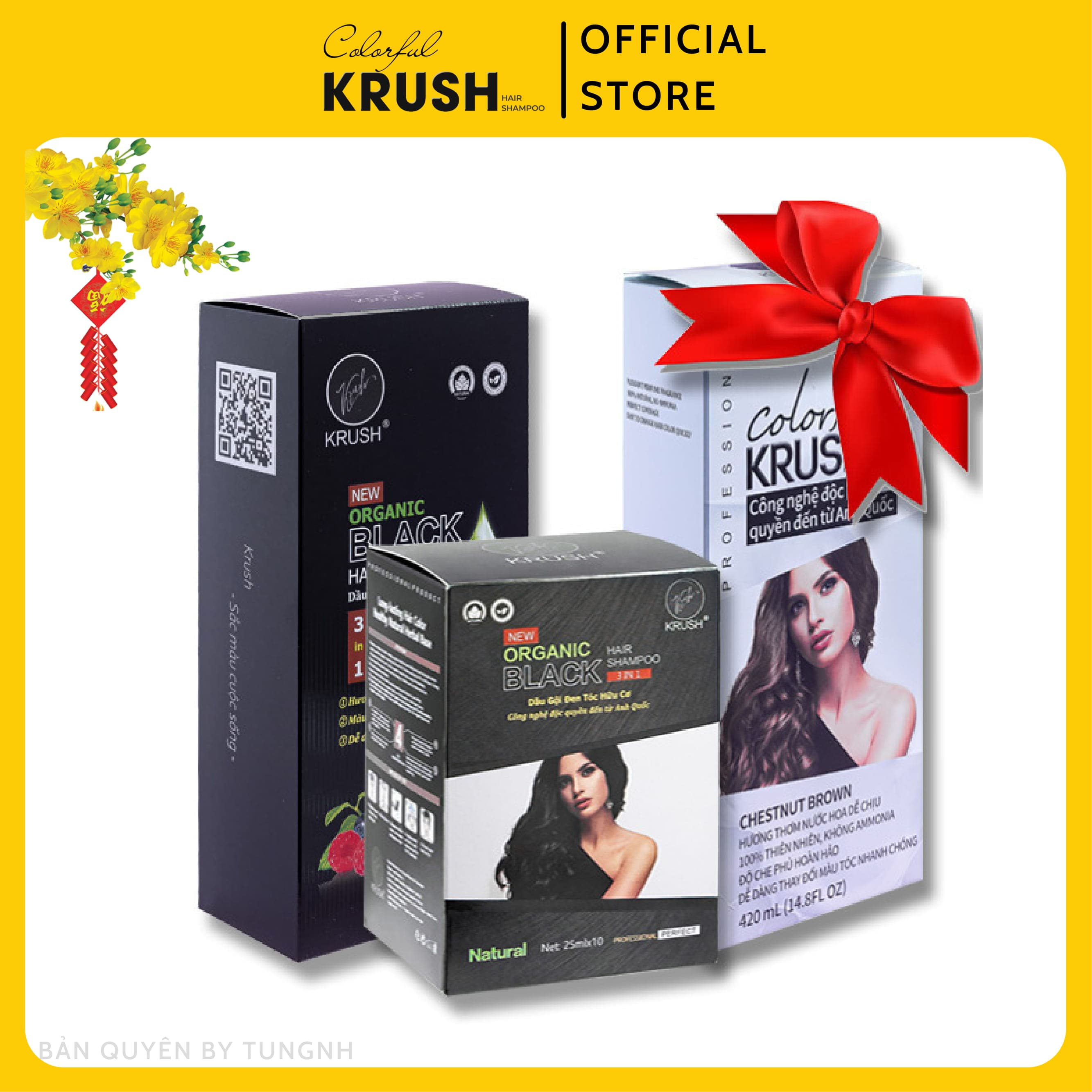 [Combo Đặc Biệt 3 Loại] Dầu Gội Đầu Phủ Bạc Đen Tóc Krush Organic 420ml (Màu đen + Màu Hạt Dẻ) + Gói Dầu Gội 10 x 25ml