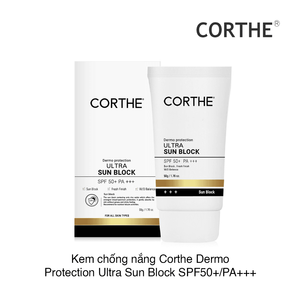 Kem chống nắng vật lý CORTHE Derma Protection Ultra Sun Block SPF50+ 50g dùng được cho bà bầu - HONGS BEAUTY