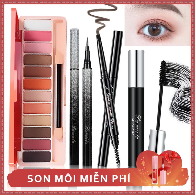 [HCM]ANYAR-[Son môi miễn phí]Bộ trang điểm mắt 4 món lameila-[Son môi miễn phí]Bảng phấn mắt 12 màu + bút kẻ mắt không thấm nước + mascara không thấm nước + chì kẻ mày đen hai đầu