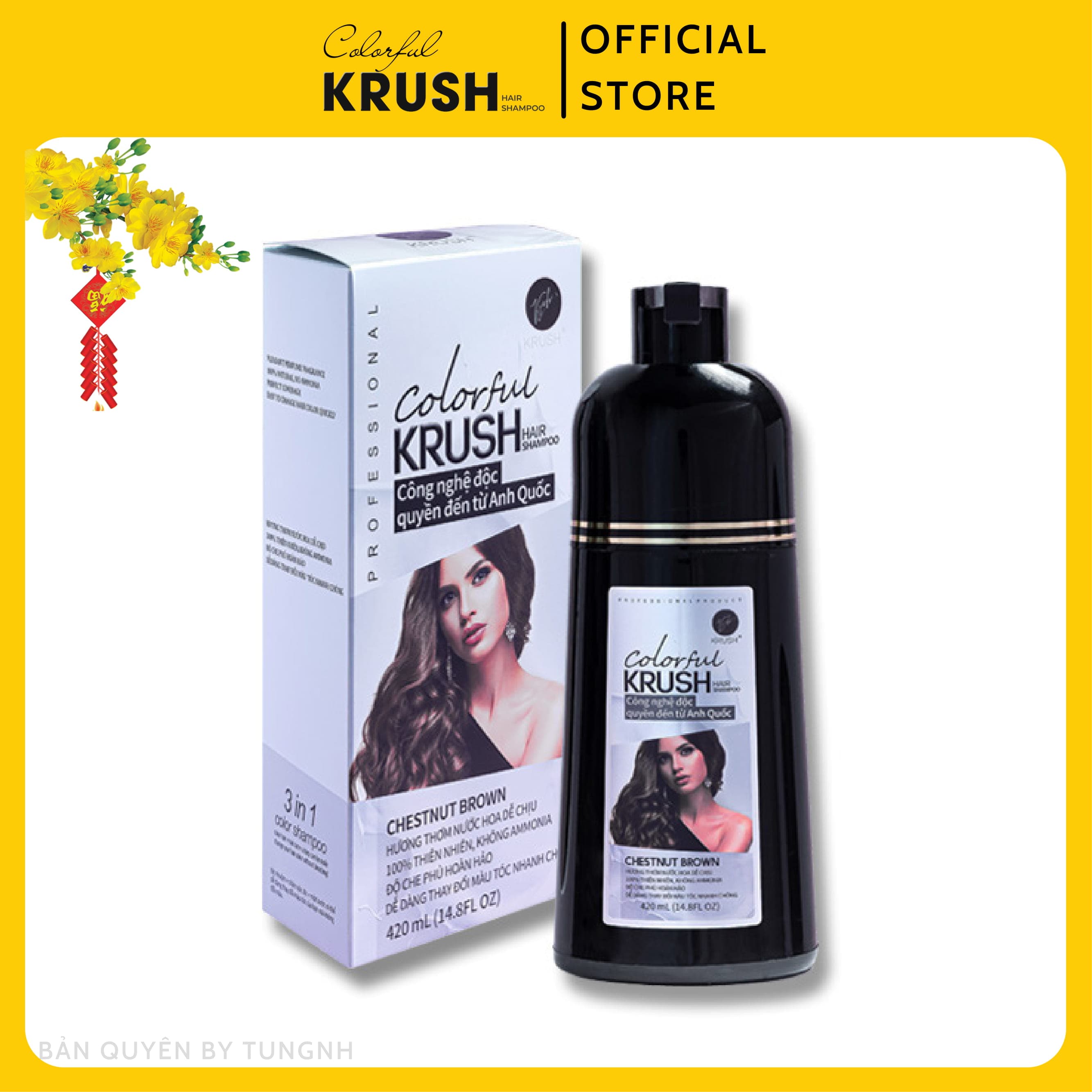 Dầu Gội Nhuộm Tóc Bạc Krush 420ml (Màu Hạt Dẻ) Hữu Cơ Thiên Nhiên