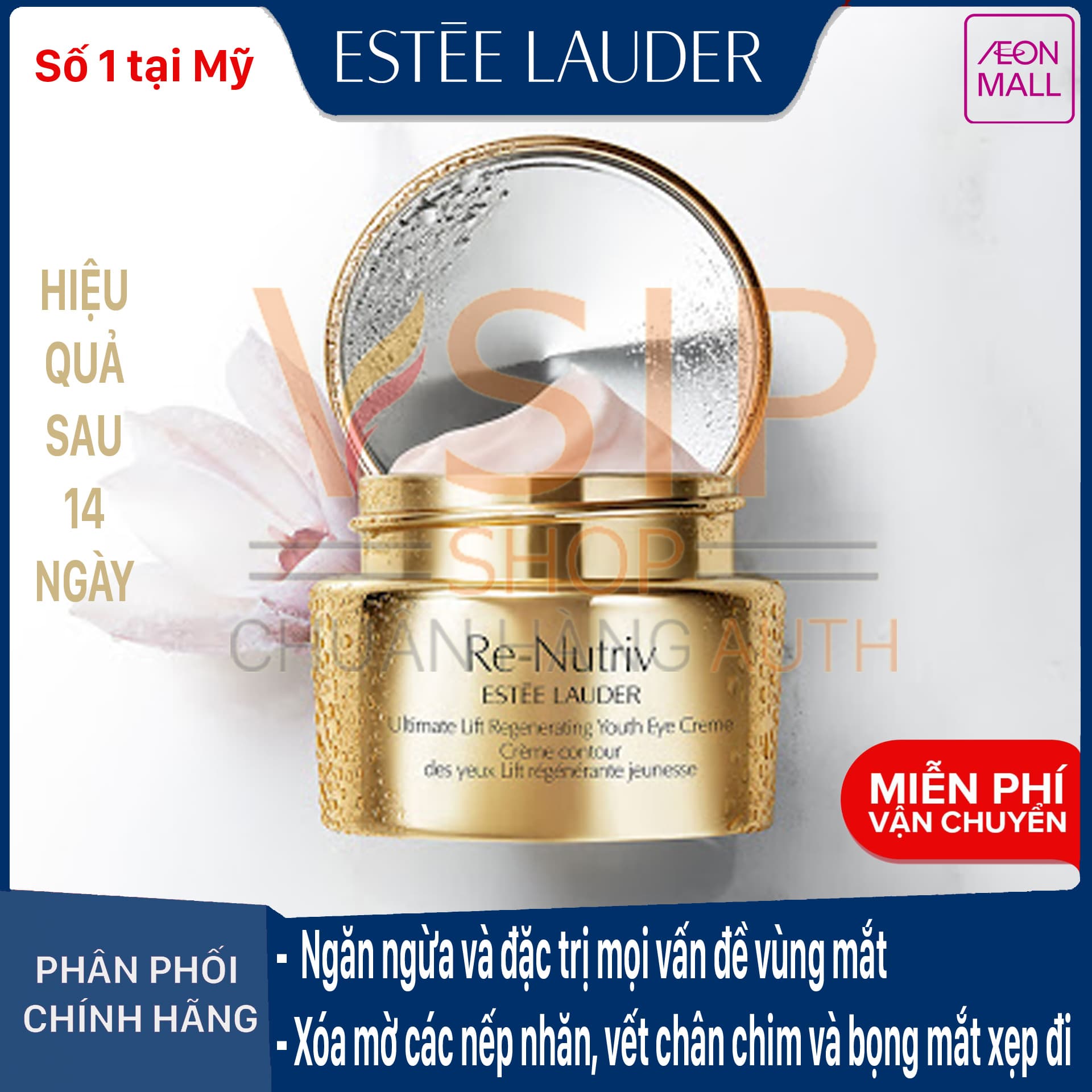 (Chính Hãng) Kem dưỡng mắt chống nhăn xóa vết chân chim quầng thâm bọng mắt ngăn ngừa sụp mí chảy xệ Estee Lauder Re-Nutriv Ultimate Lift Regenerating Youth Eye Crème