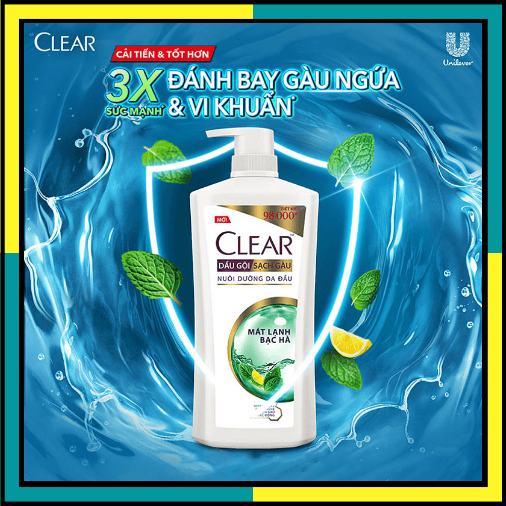 Dầu gội đầu Sạch Gàu Clear Mát Lạnh Bạc Hà Đánh Bay Gàu Ngứa Vi Khuẩn 630g