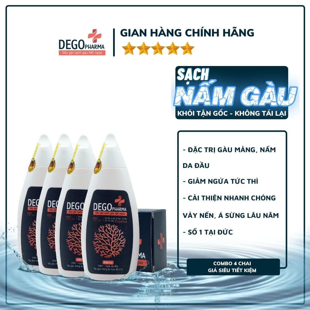 Combo 4 Dầu gội hết nấm da đầu và mảng gàu trắng Dego Pharma - dầu gội tri gàu dầu gội tri nấm hết ngứa cải thiện vảy gàu trắng á sừng vảy nến giảm rụng tóc và kích thích mọc tóc - nguyên liệu nhập khẩu từ Đức