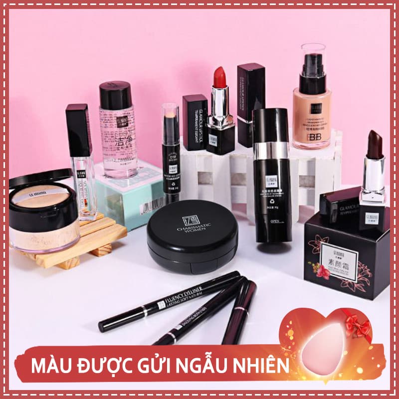 [HCM]ANYAR-SENANA Bộ trang điểm mỹ phẩm 12/15 cái dành cho người mới bắt đầu Kem che khuyết điểm + Retouching Stick + Phấn trang điểm + Son môi + Bút kẻ mắt + Tẩy trang + Bút chì trán + Mascara + Kem BB + Cotton