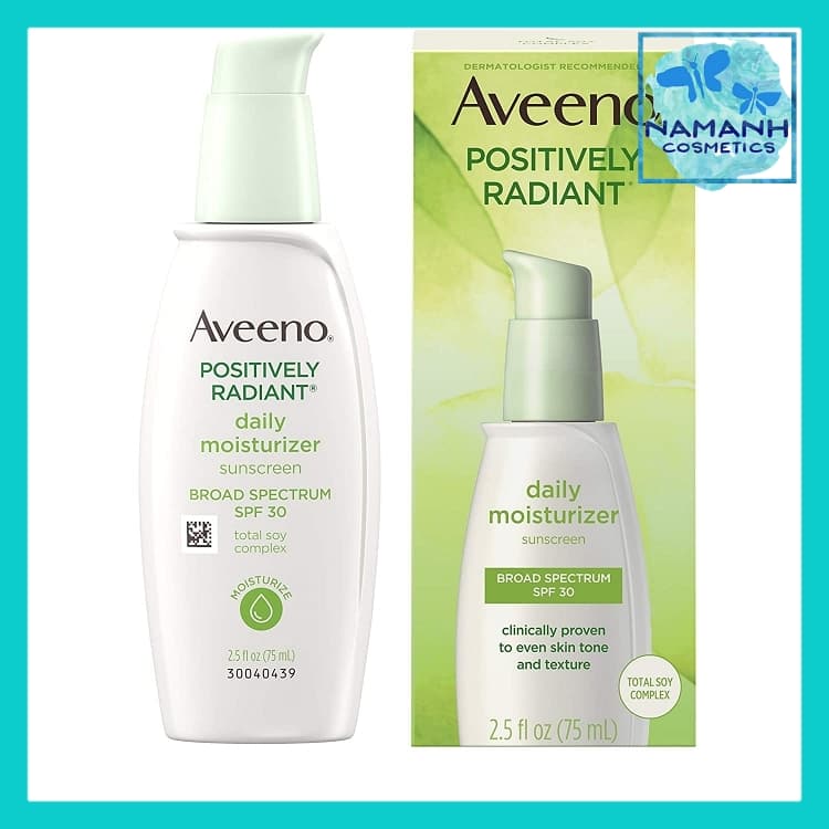 Kem dưỡng ẩm làm trắng da Aveeno Positively Radiant Daily Facial Moisturizer with Total Soy Complex and Broad Spectrum SPF 30 Sunscreen