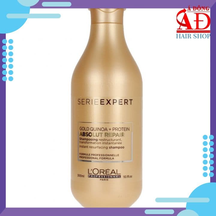 Dầu gội cho tóc hư tổn LORÉAL Serie Expert Gold Quinoa + Protein Absolut Repair Instant resurfacing shampoo 300ml