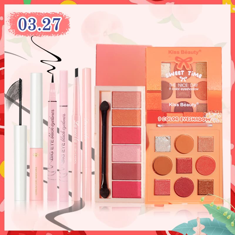[HCM][Peachy Sis Shop] Bộ trang điểm mắt 5 món đầy đủ Thích hợp cho người mới bắt đầu(6 màu sắc bóng mắt+9 màu sắc bóng mắt+chì kẻ mày+Kẻ mắt+mascara)