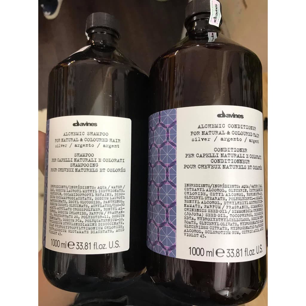 DẦU GỘI XẢ DAVINES ALCHEMIC SILVER CHO TÓC NHUỘM TẨY 1000ML X2