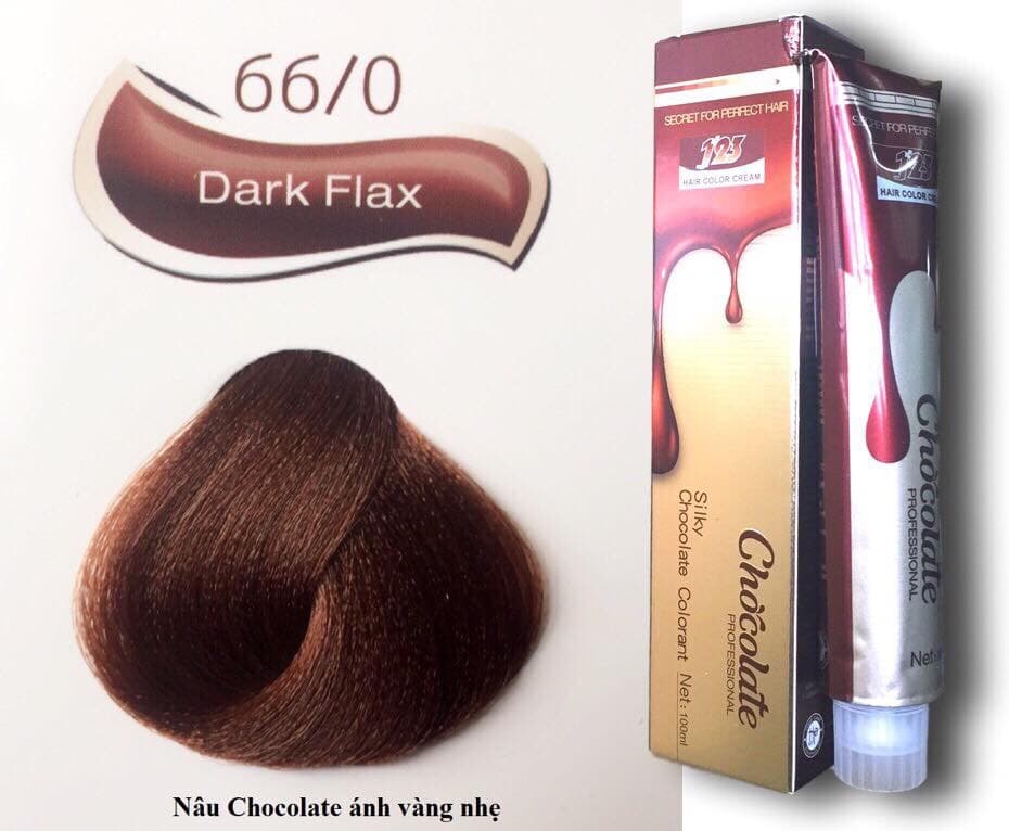 [HCM]Thuốc nhuộm tóc màu nâu Socola ánh vàng (66.0) 123 Chocolate Color Cream 100ml