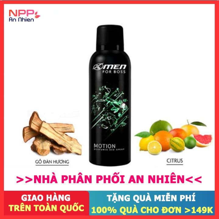 Xịt nước hoa toàn thân x-men For boss 150g (Loại Motion xanh)- NPP AN NHIÊN